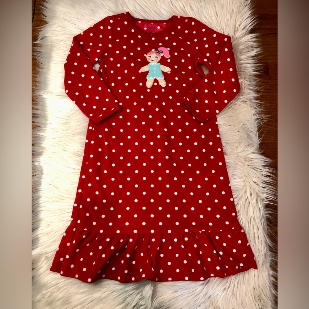 Girl Red Fleece Nightgown with gingerbread girl design Size 4-5